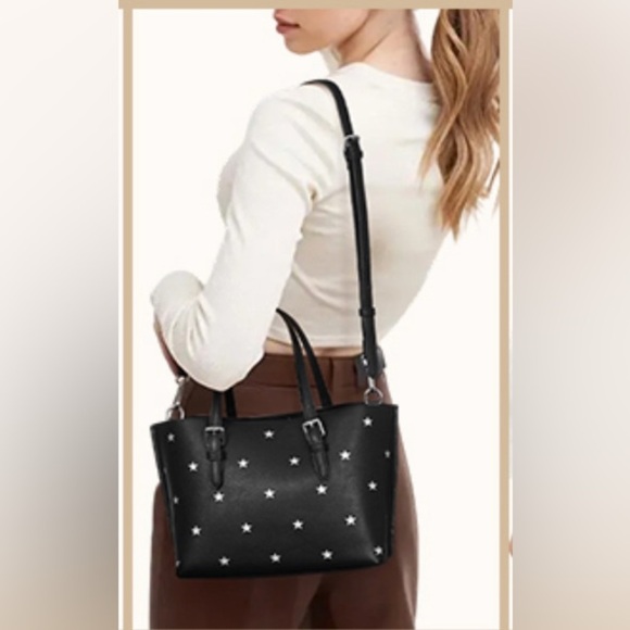Star Print Tote Bag for Women Top-handle Crossbody Bag in Black - Picture 4 of 13